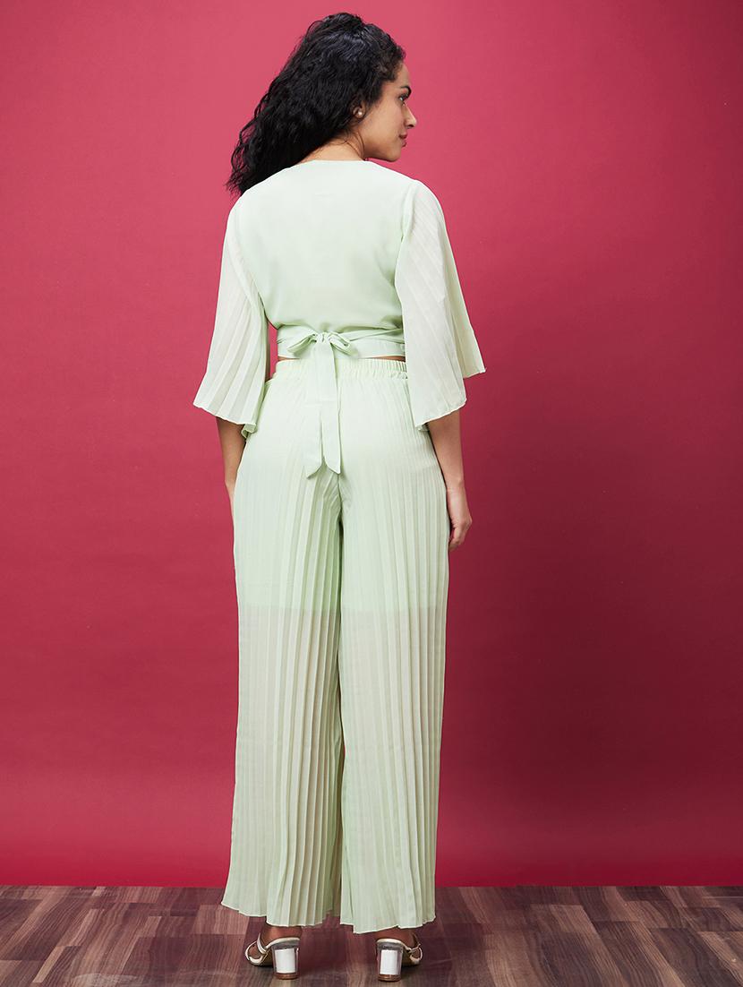 neo mint solid top and palazzos co-ord set - 20600240 - Standard Image - 2