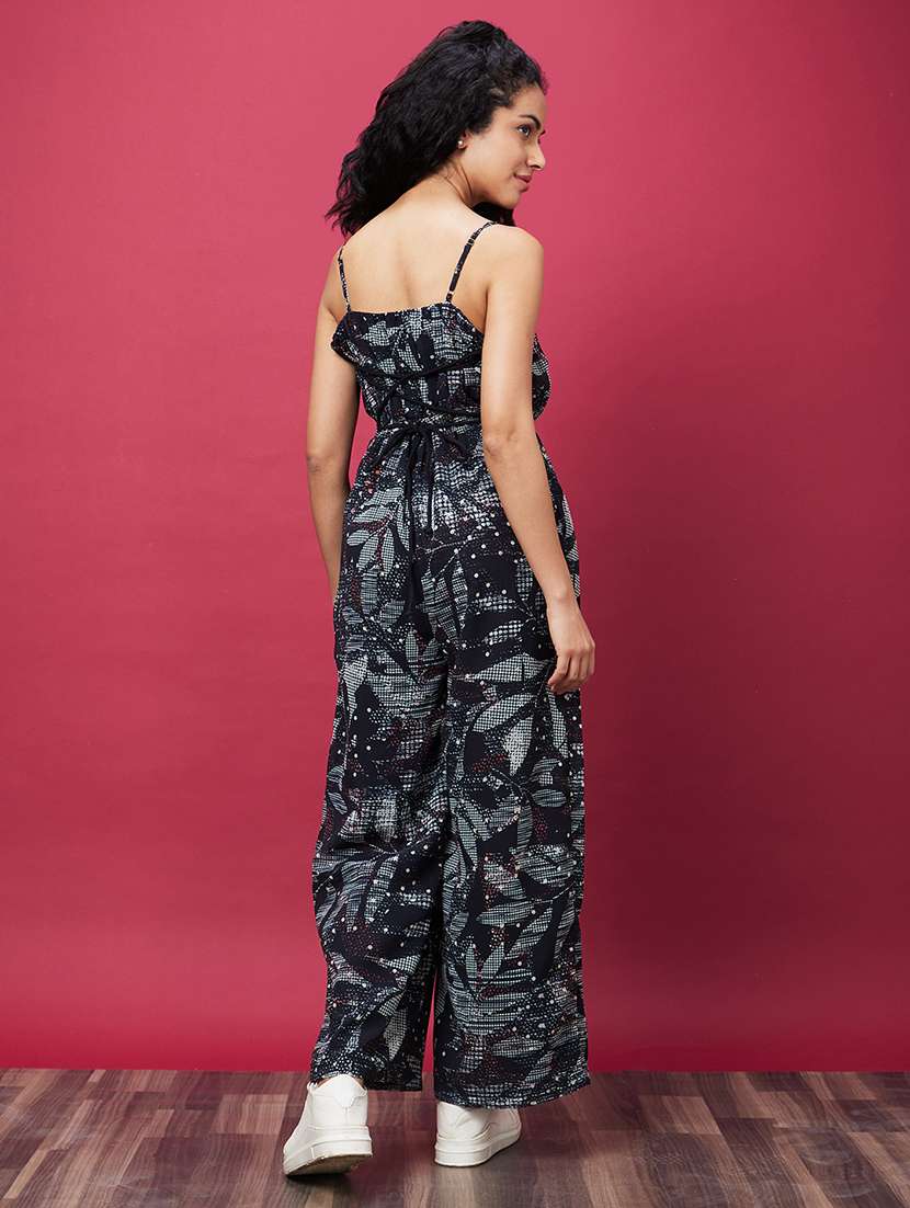 women black printed full leg jumpsuit - 20600246 -  Standard Image - 2