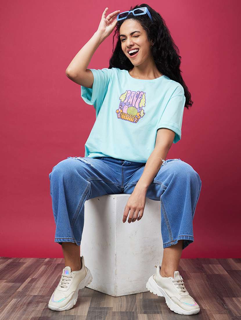 women round neck graphic printed oversized t-shirt - 20600250 -  Standard Image - 2