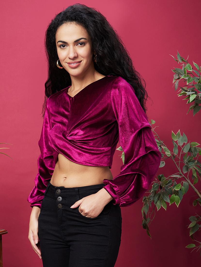 women purple solid crop top - 20600269 - Zoom Image - 0