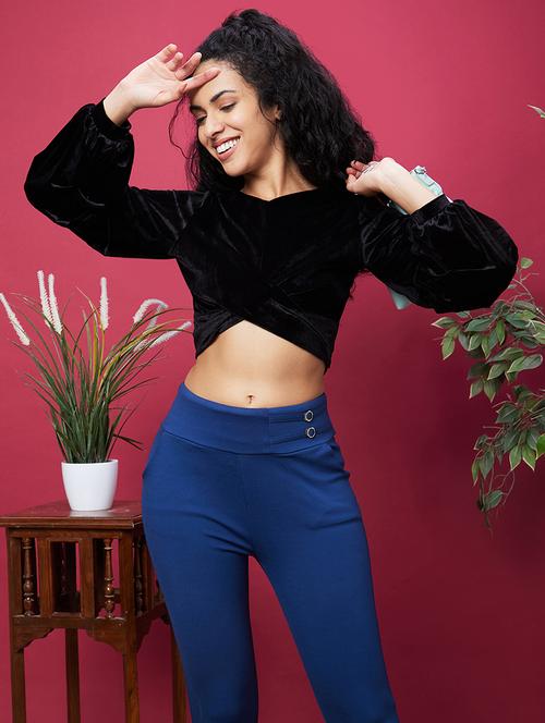 women black solid crop top - 20600270 - Standard Image - 0