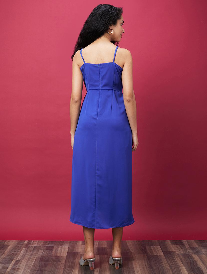 women blue solid detailed midi dress - 20600293 - Standard Image - 2