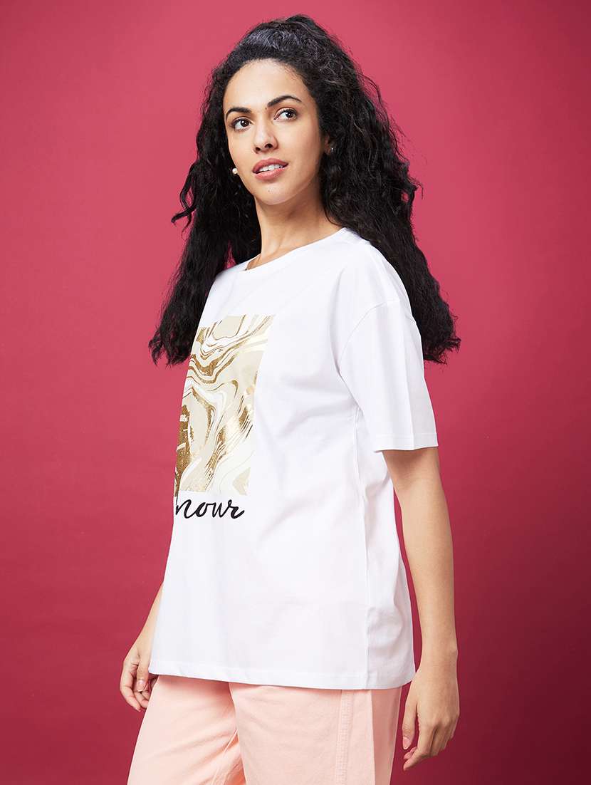 white graphic boxy t-shirt