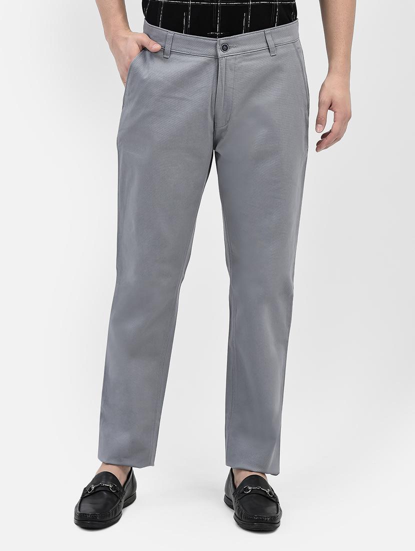 men grey flat front casual trouser