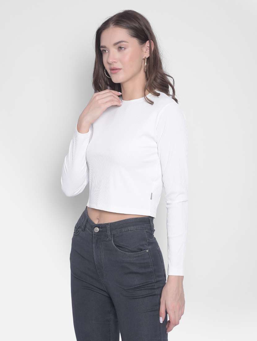 women solid white crop top - 20601226 -  Standard Image - 2