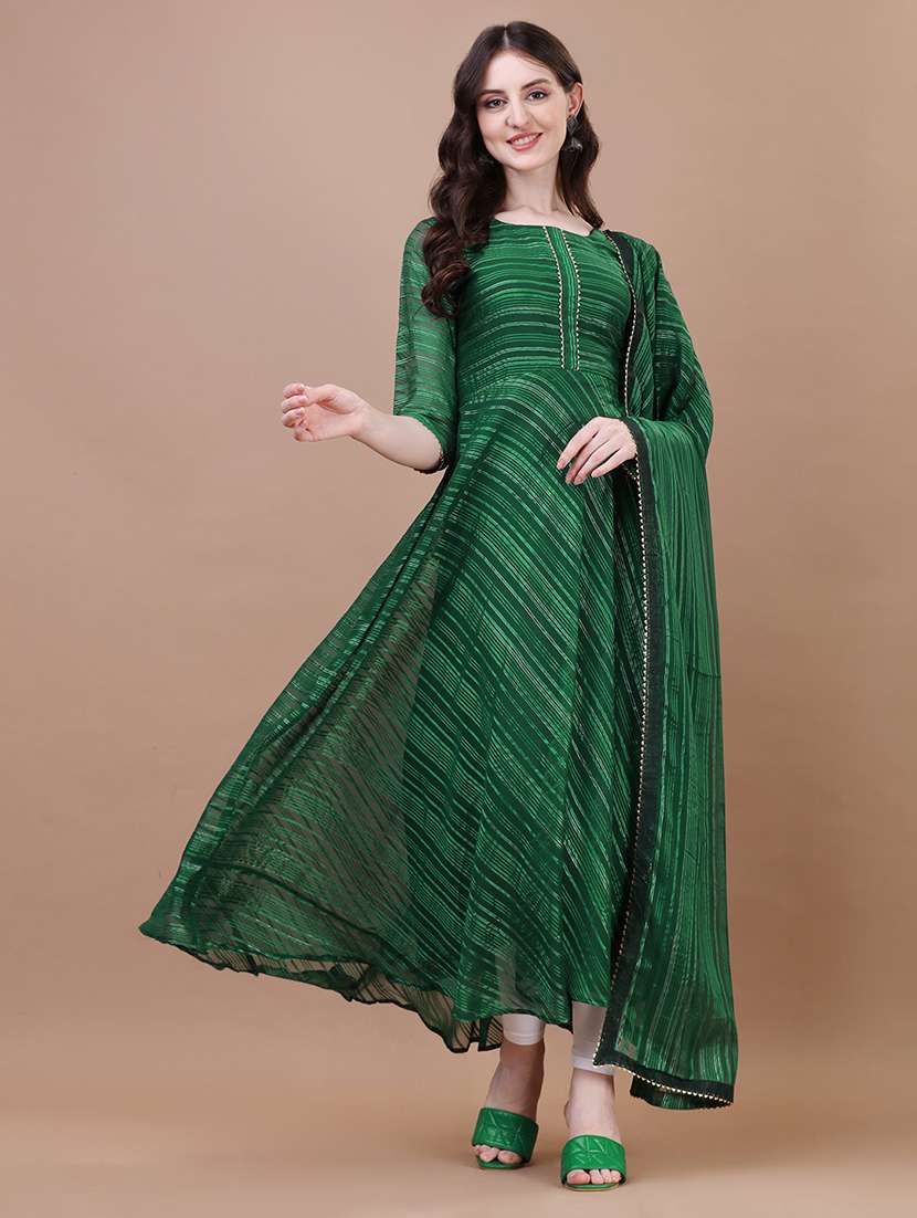 green striped georgette kurta dupatta set