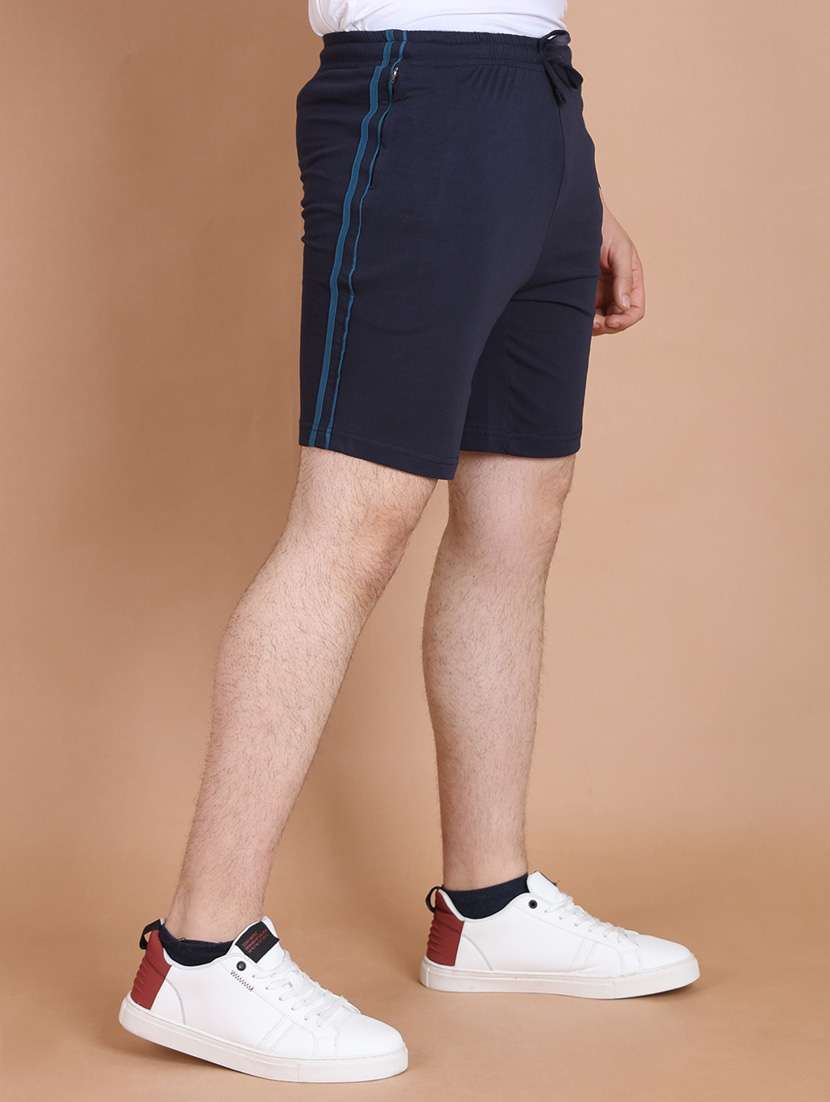 Men Navy Blue Side Taped Bermuda Shorts - 20601354 -  Standard Image - 2