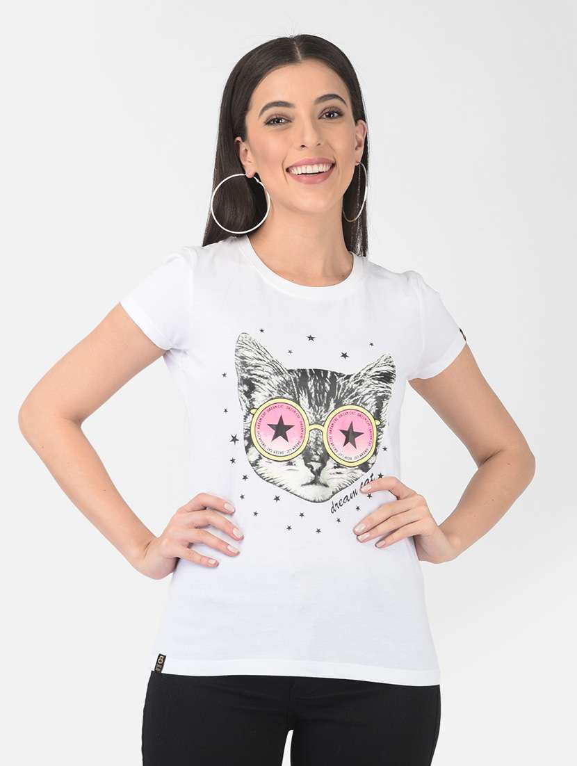 women front print round neck t-shirt