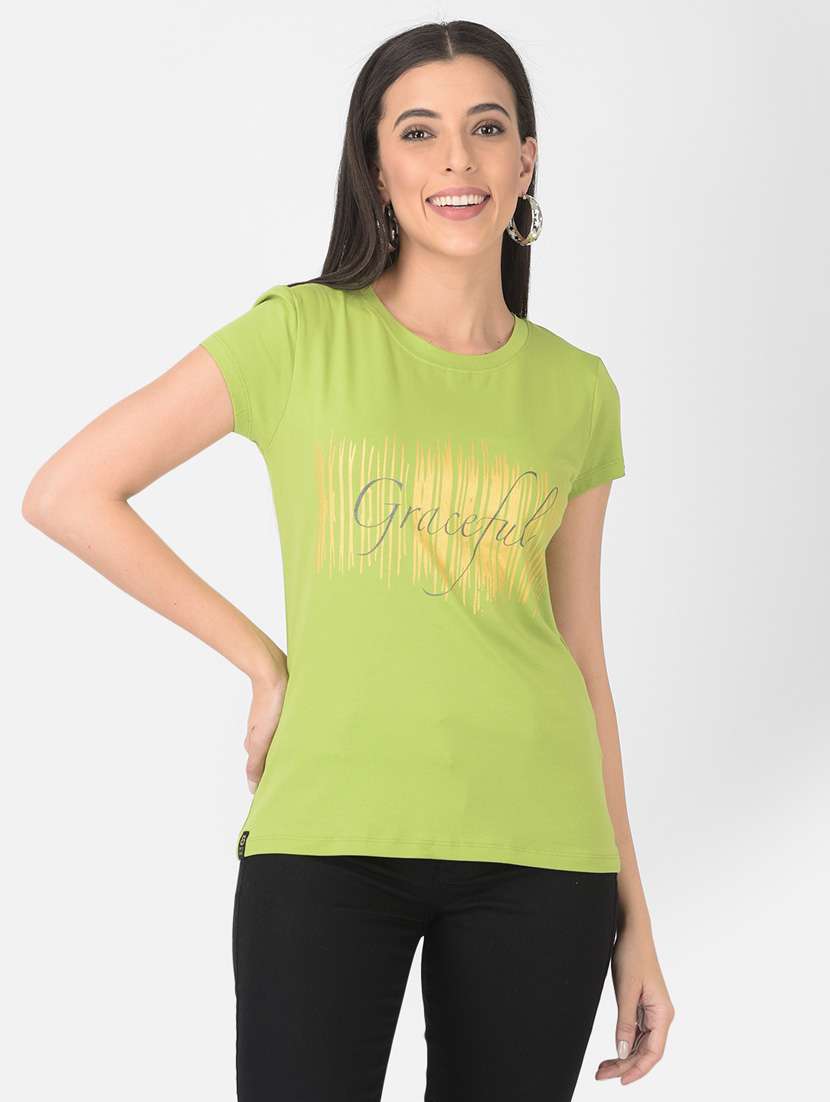 women chest print round neck t-shirt