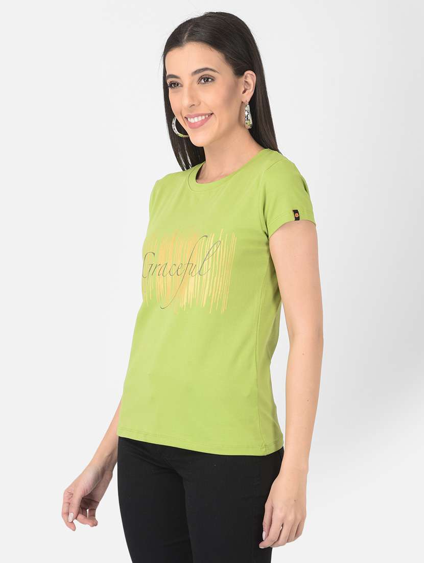 women chest print round neck t-shirt - 20601377 -  Standard Image - 2