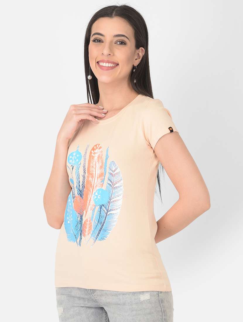 women front print round neck t-shirt - 20601381 -  Standard Image - 2