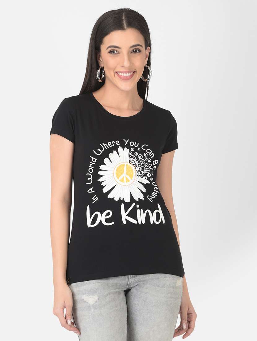 women front print round neck t-shirt