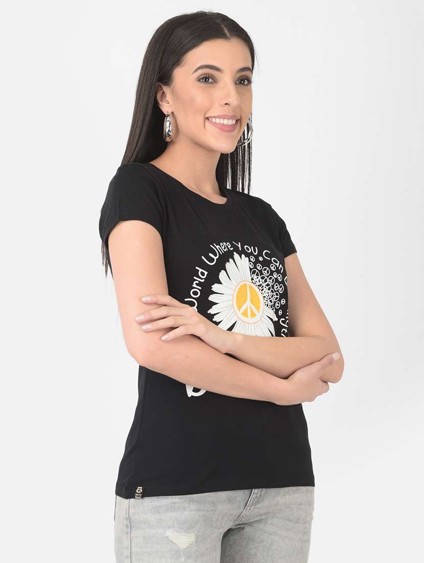 women front print round neck t-shirt - 20601383 -  Standard Image - 2