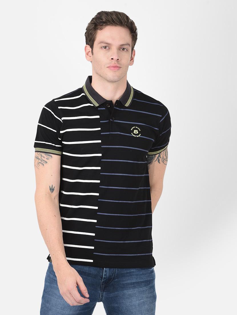 men black stripes polo neck t-shirt - 20601422 - Zoom Image - 0