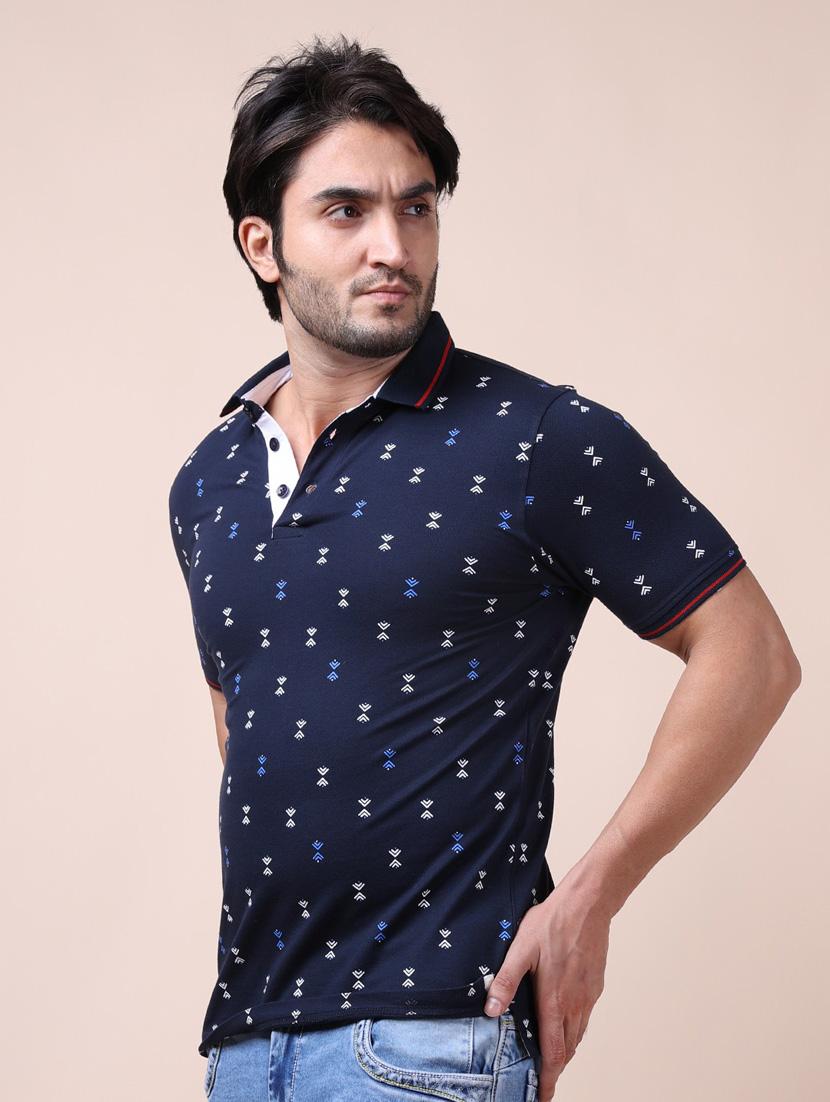 men navy blue polo neck t-shirt - 20601433 - Standard Image - 2