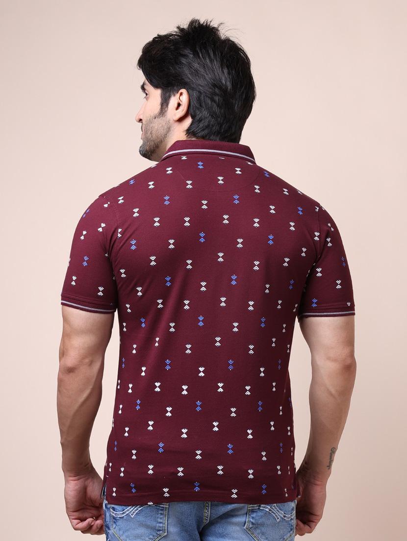 men maroon printed polo neck t-shirt - 20601442 - Standard Image - 2