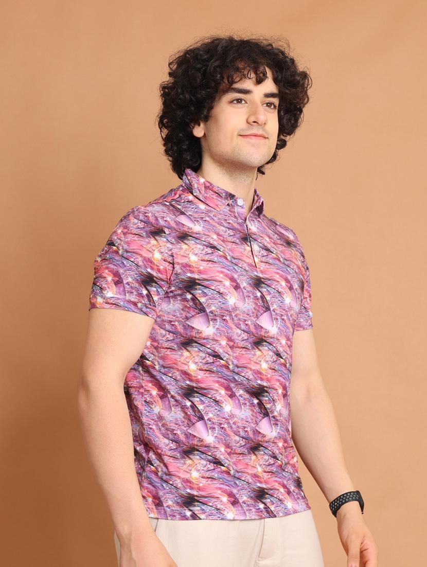 purple printed short sleeve polo t-shirt - 20601448 - Standard Image - 2