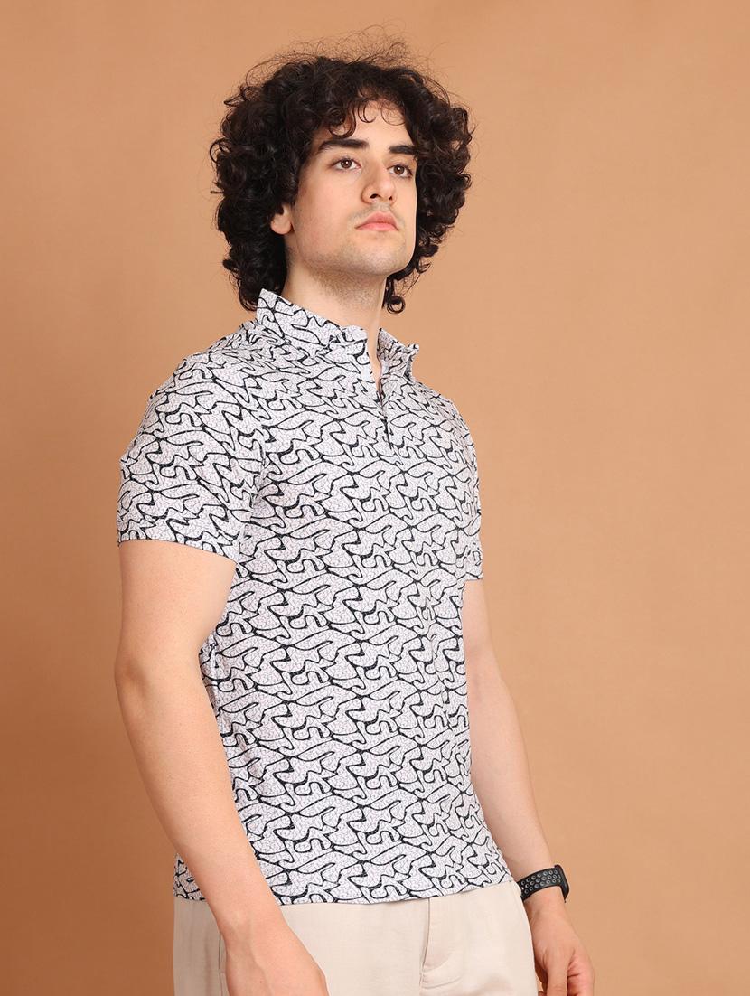 white printed short sleeve polo t-shirt - 20601451 - Standard Image - 2