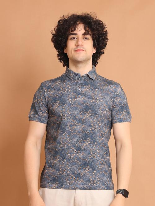 grey printed short sleeve polo t-shirt - 20601454 - Standard Image - 0