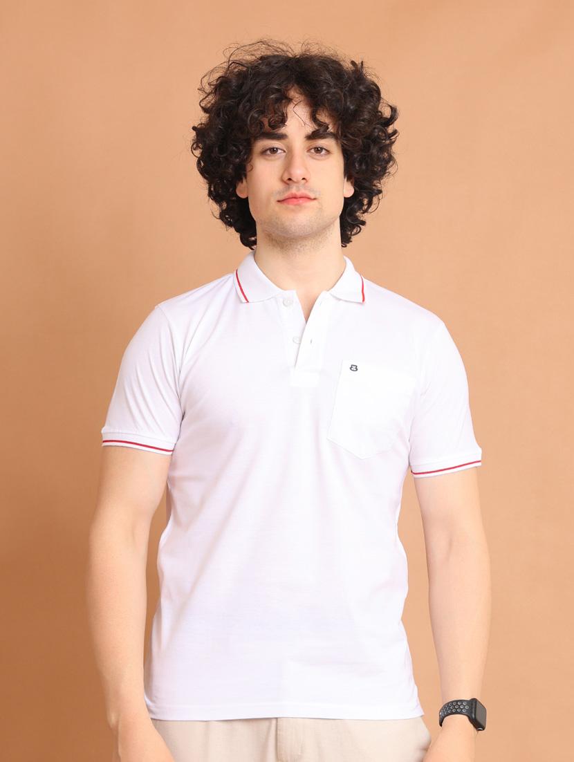 men white pain polo neck t-shirt - 20601503 - Zoom Image - 0