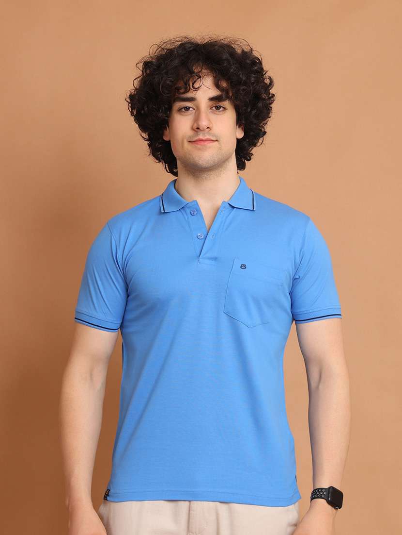 blue plain short sleeve t-shirt - 20601511 -  Zoom Image - 0