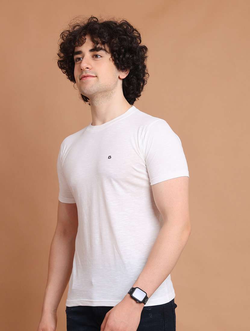 men white plain round neck t-shirt - 20601525 - Standard Image - 2