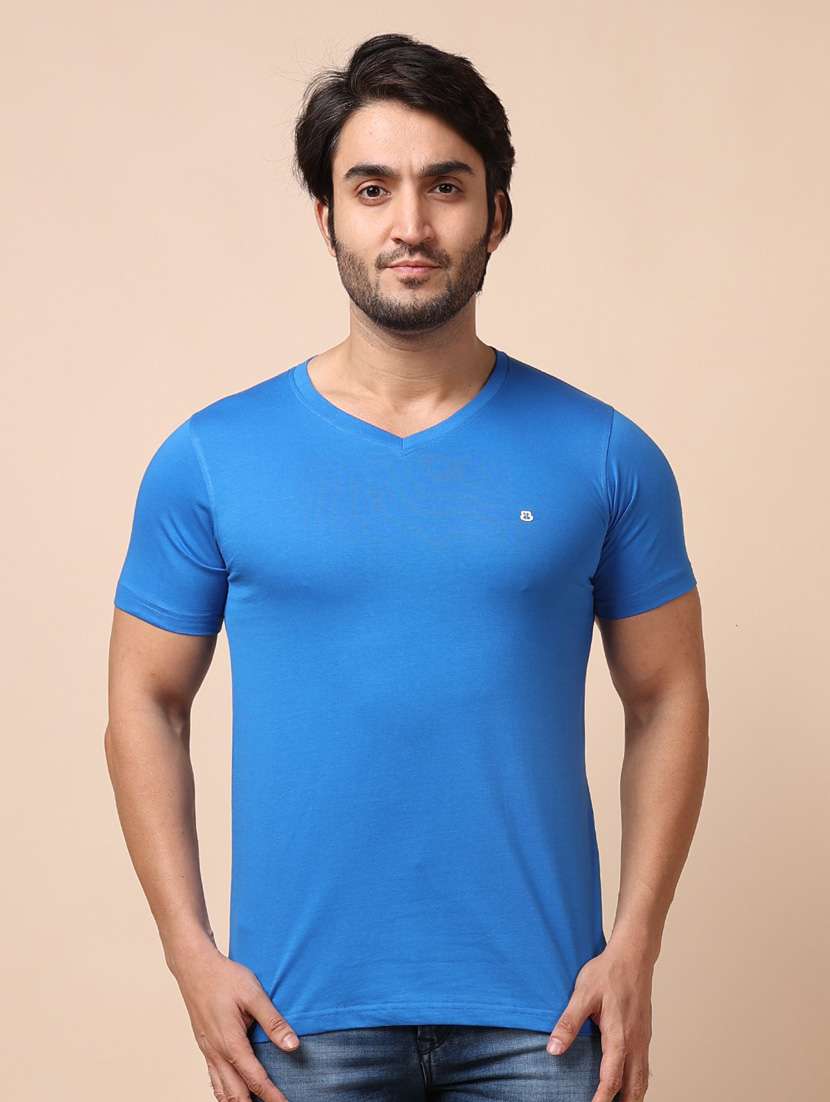 blue plain short sleeve t-shirt