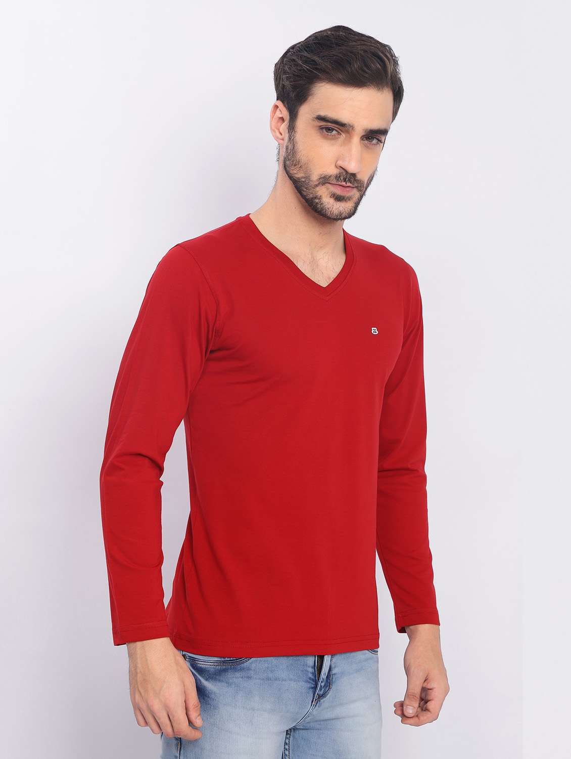 men red plain v-neck t-shirt - 20601566 -  Standard Image - 2