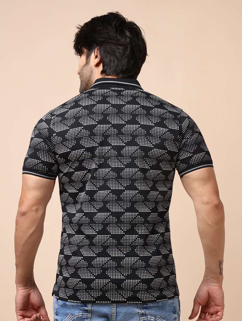 men black printed polo neck t-shirt - 20601578 -  Standard Image - 2