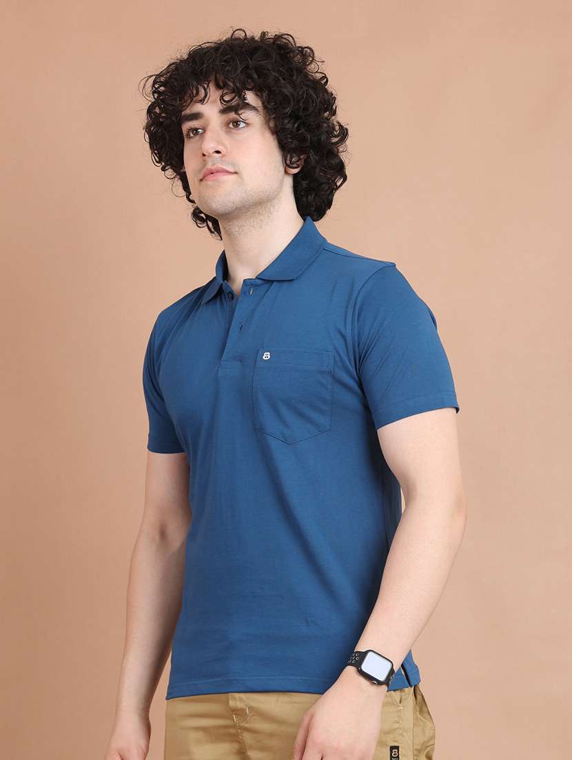 men blue plain polo neck t-shirt - 20601612 -  Standard Image - 2