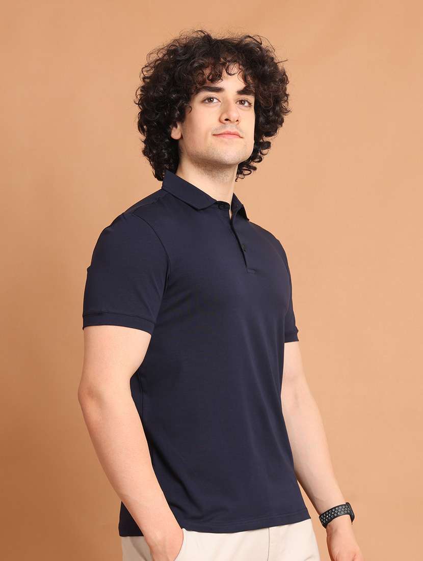 men navy blue solids polo neck t-shirt - 20601622 -  Standard Image - 2