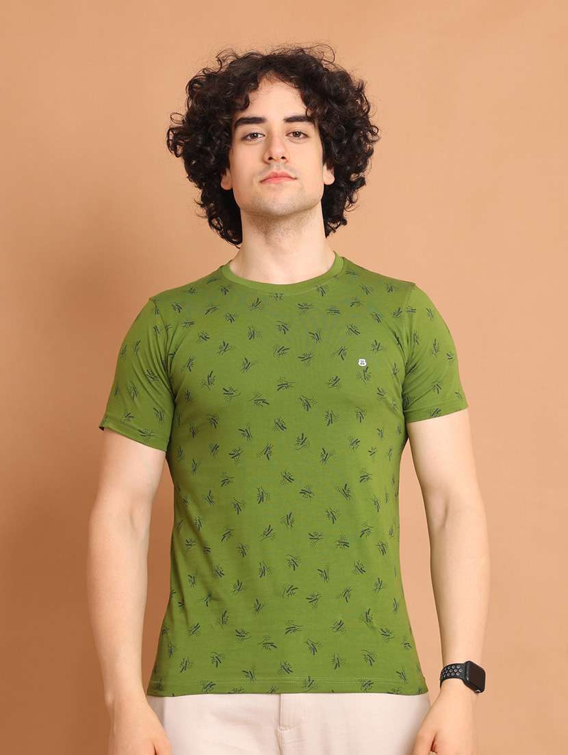 men printed round neck cotton t-shirt