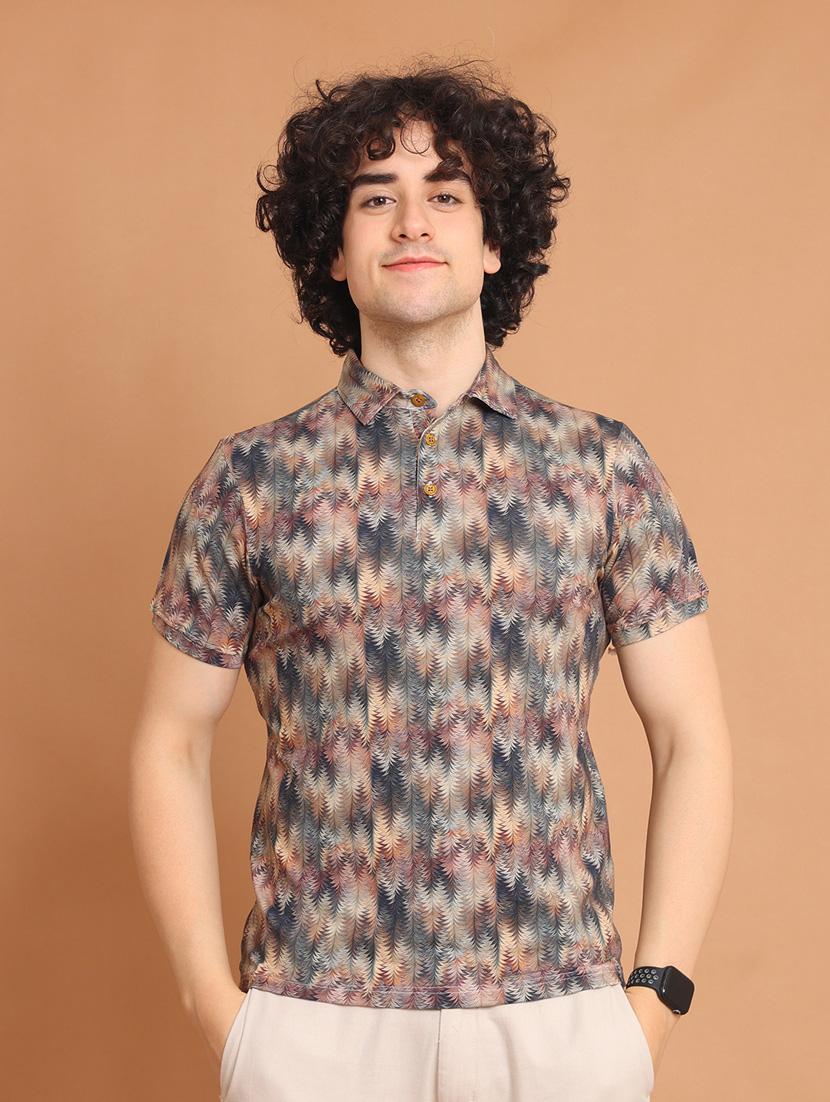 multi colored printed short sleeve polo t-shirt - 20601658 -  Zoom Image - 0