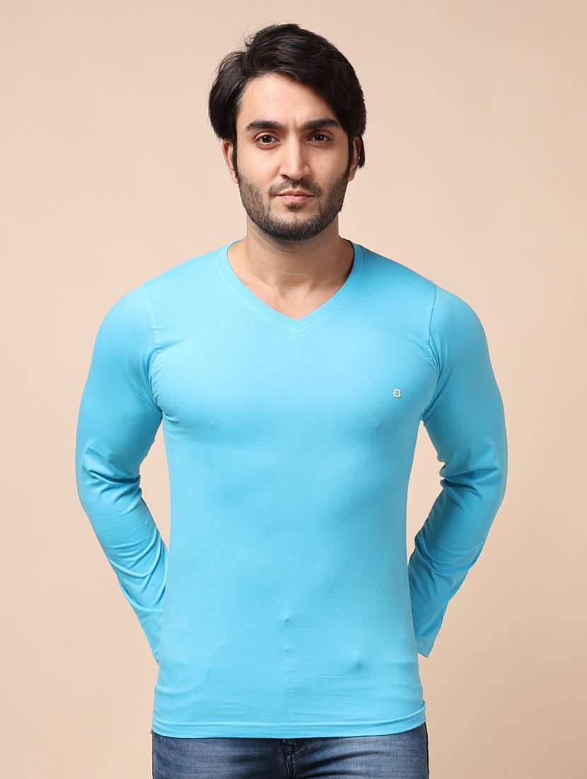 blue plain long sleeve t-shirt