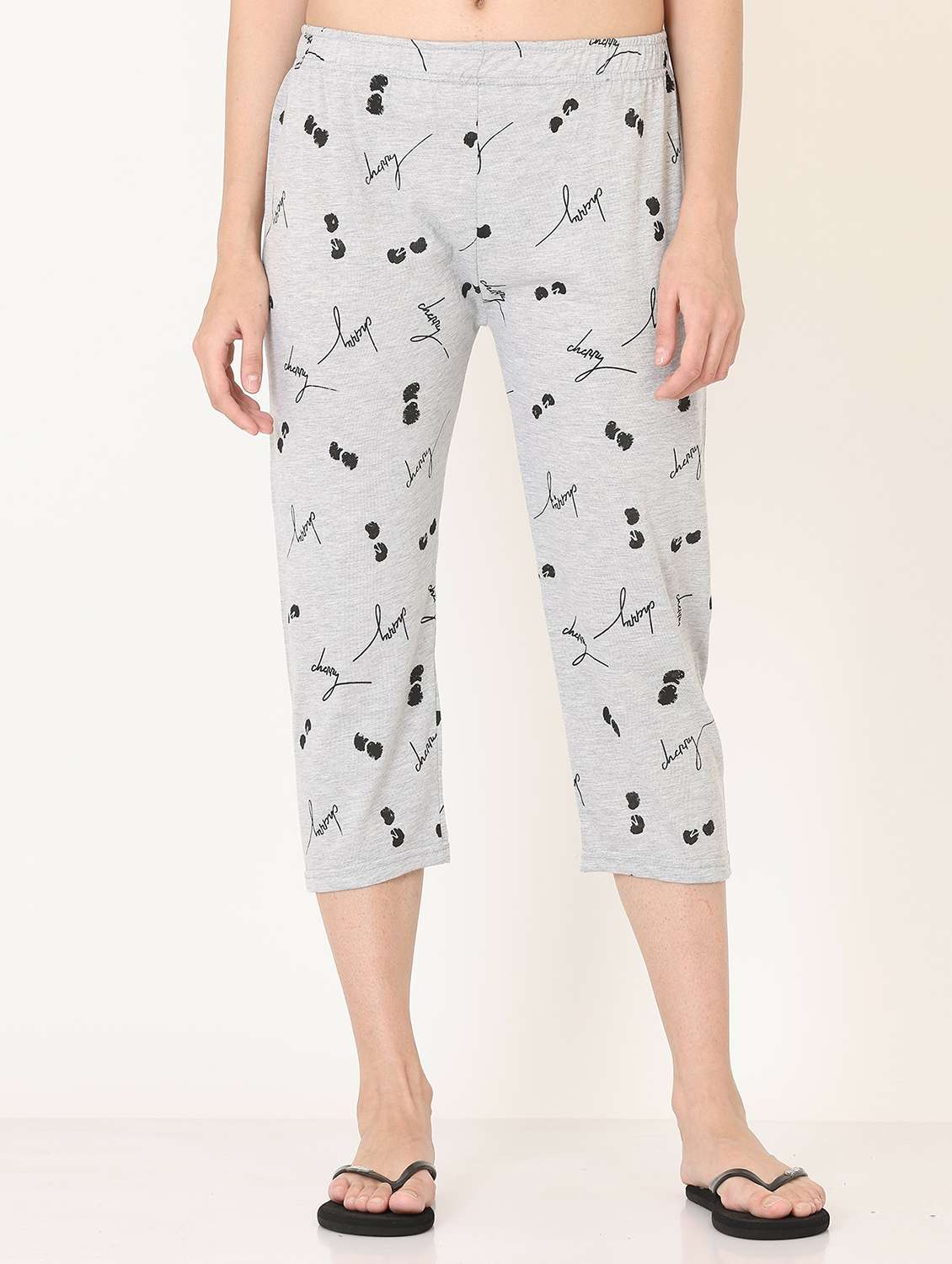 women grey printed cotton capri