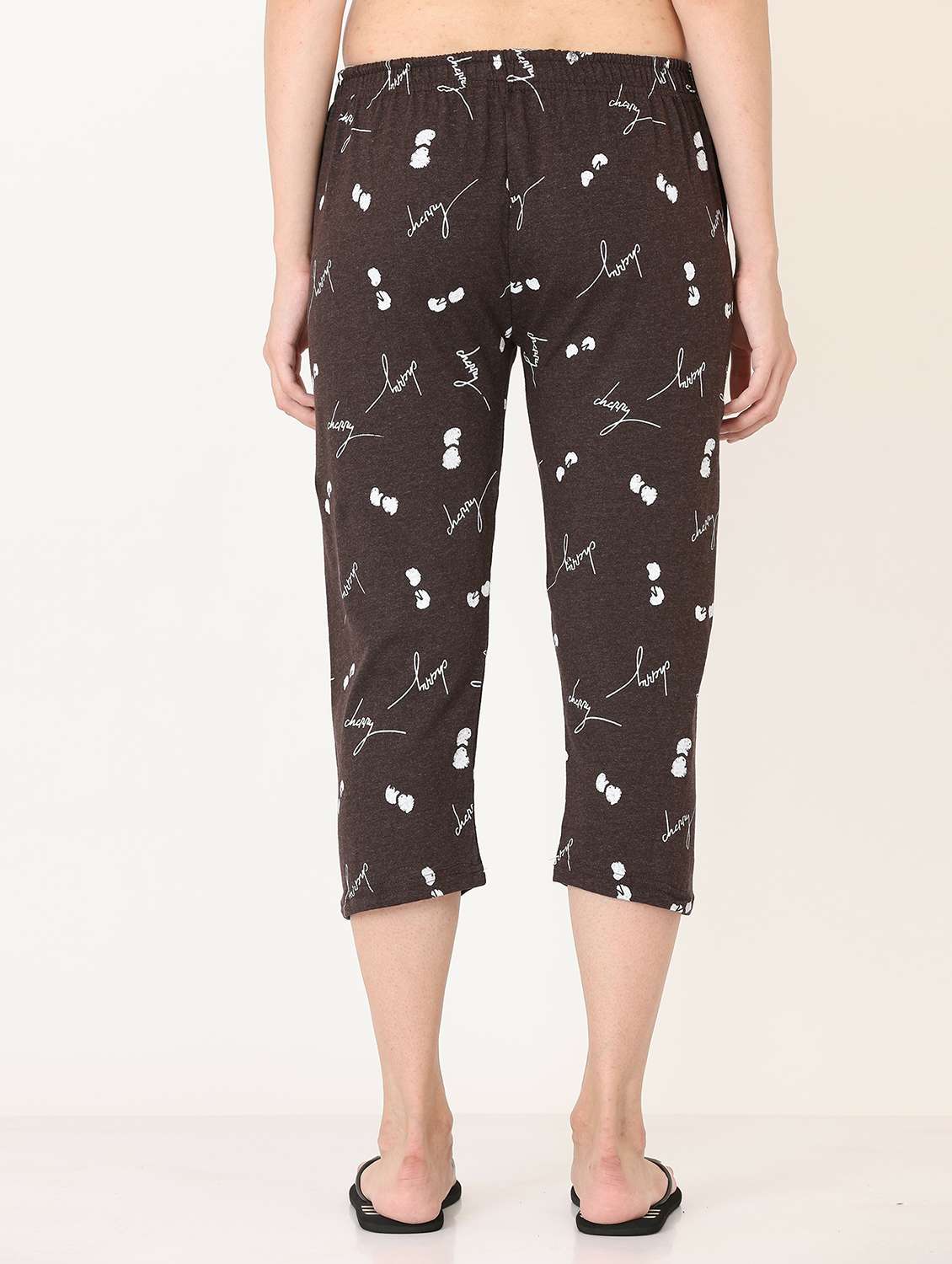 women coffee brown printed cotton capri - 20602188 -  Standard Image - 2