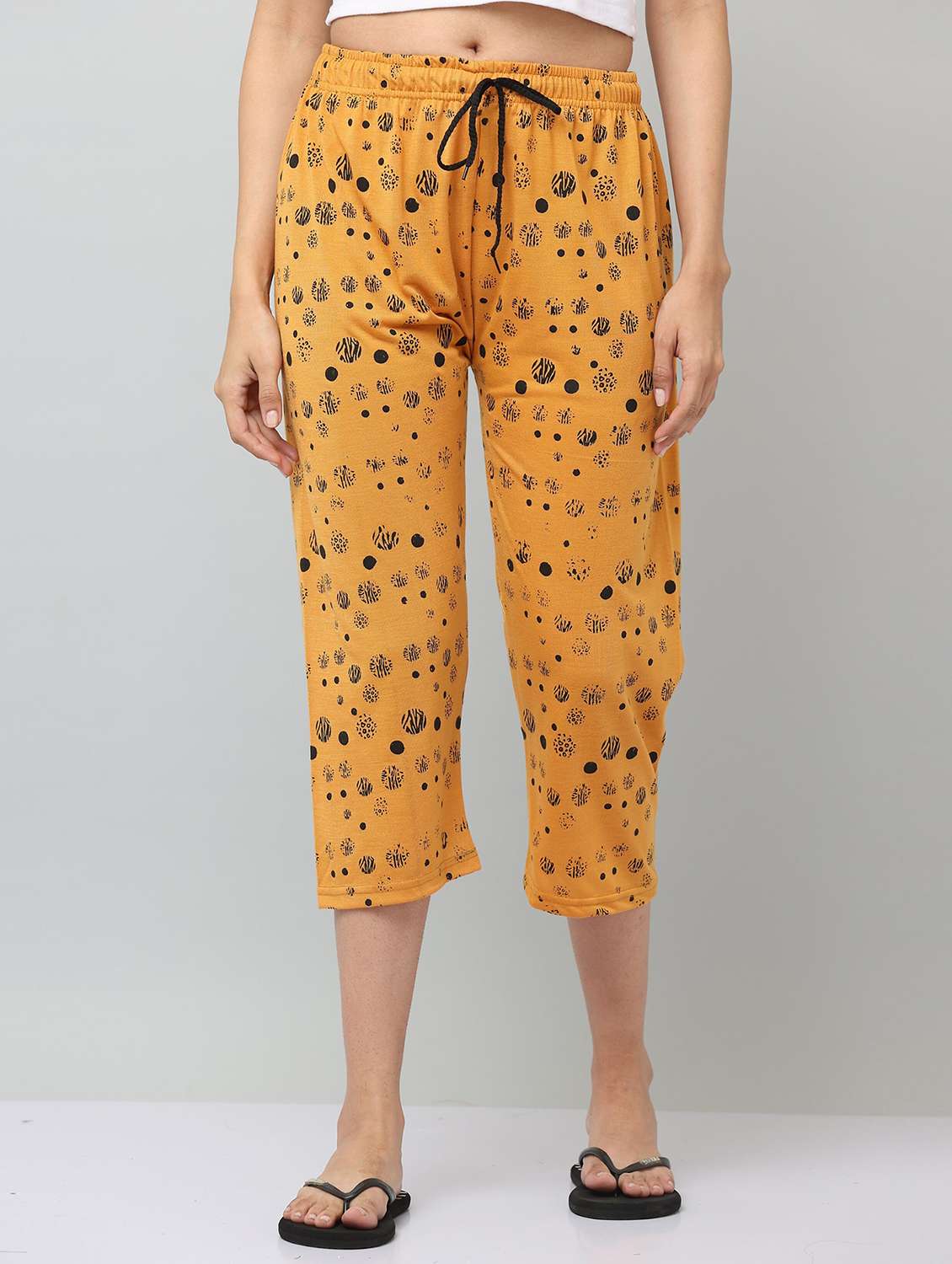 women mustard printed cotton capri