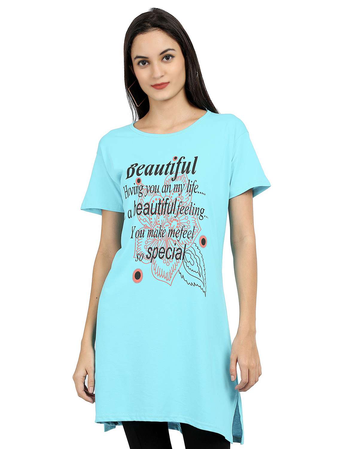 women round neck typographic printed regular t-shirt