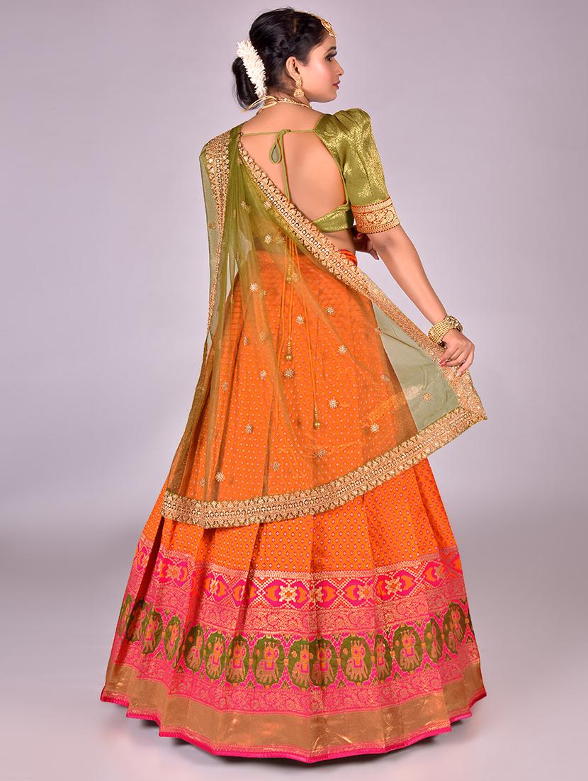 orange self design semi stitched lehenga - 20602735 - Standard Image - 2
