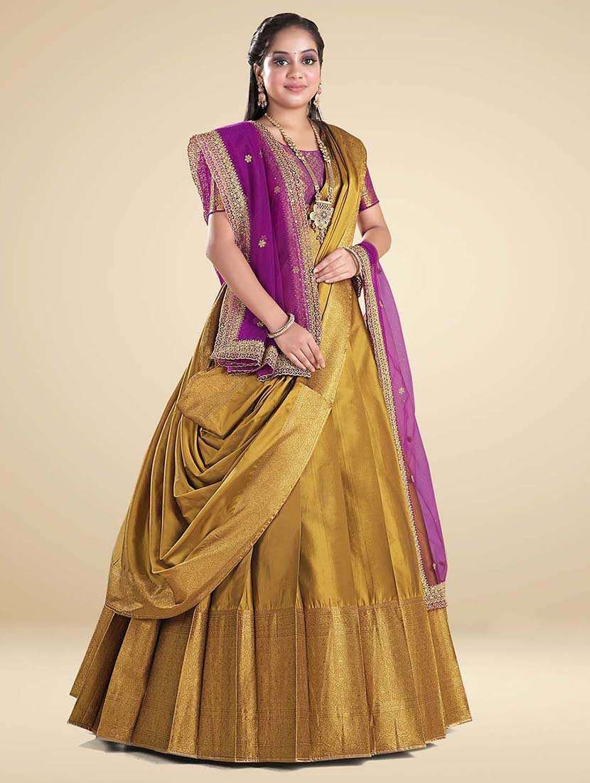 women olive semi-stitched lehenga choli with dupatta - 20602813 -  Standard Image - 2