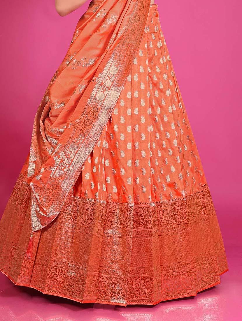 women orange self design semi-stitched lehenga - 20603388 - Standard Image - 2