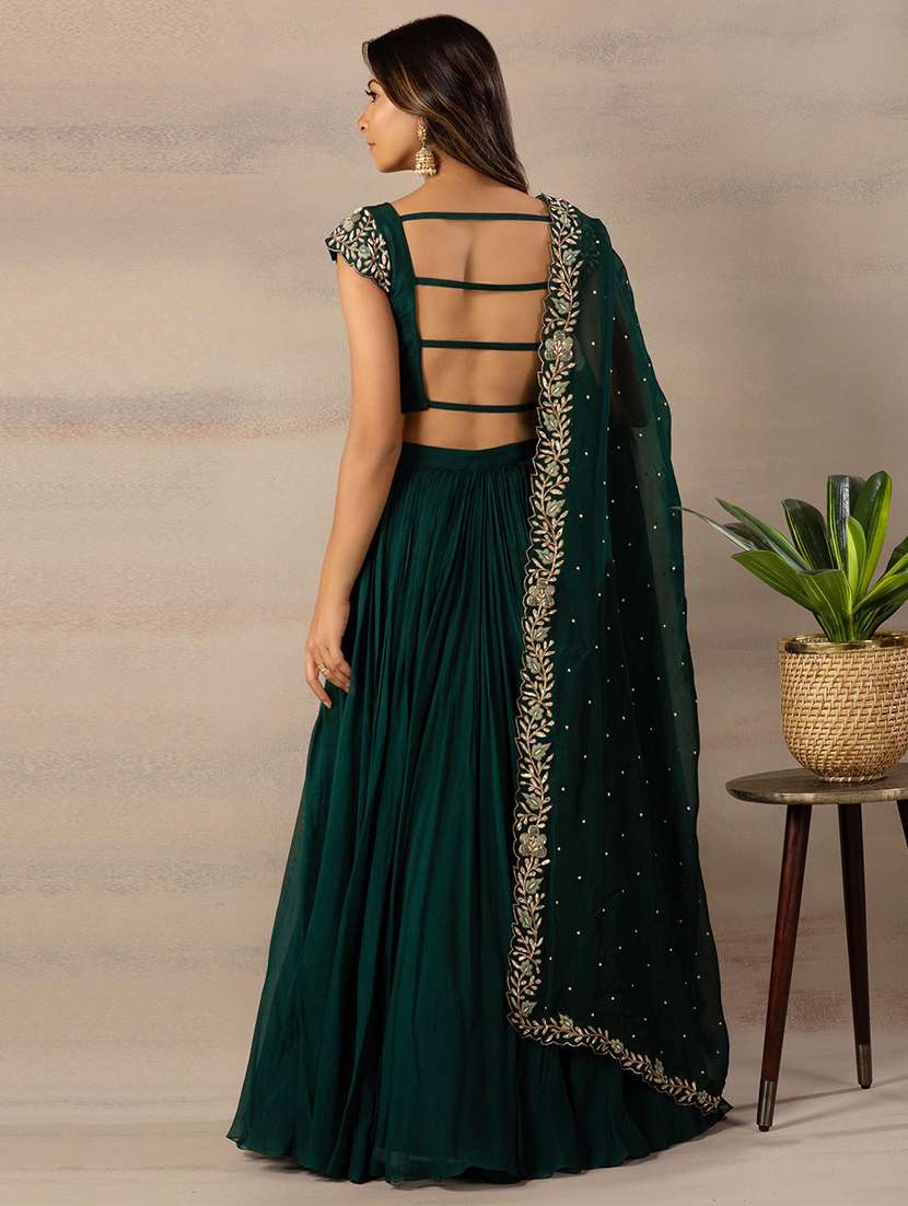 green flared lehenga choli set with dupatta - 20604005 - Standard Image - 2