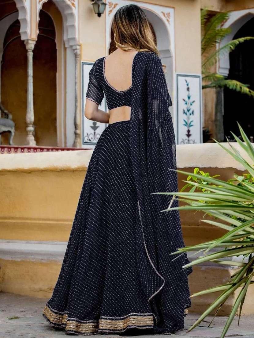 navy blue flared lehenga choli set with dupatta - 20604007 -  Standard Image - 2