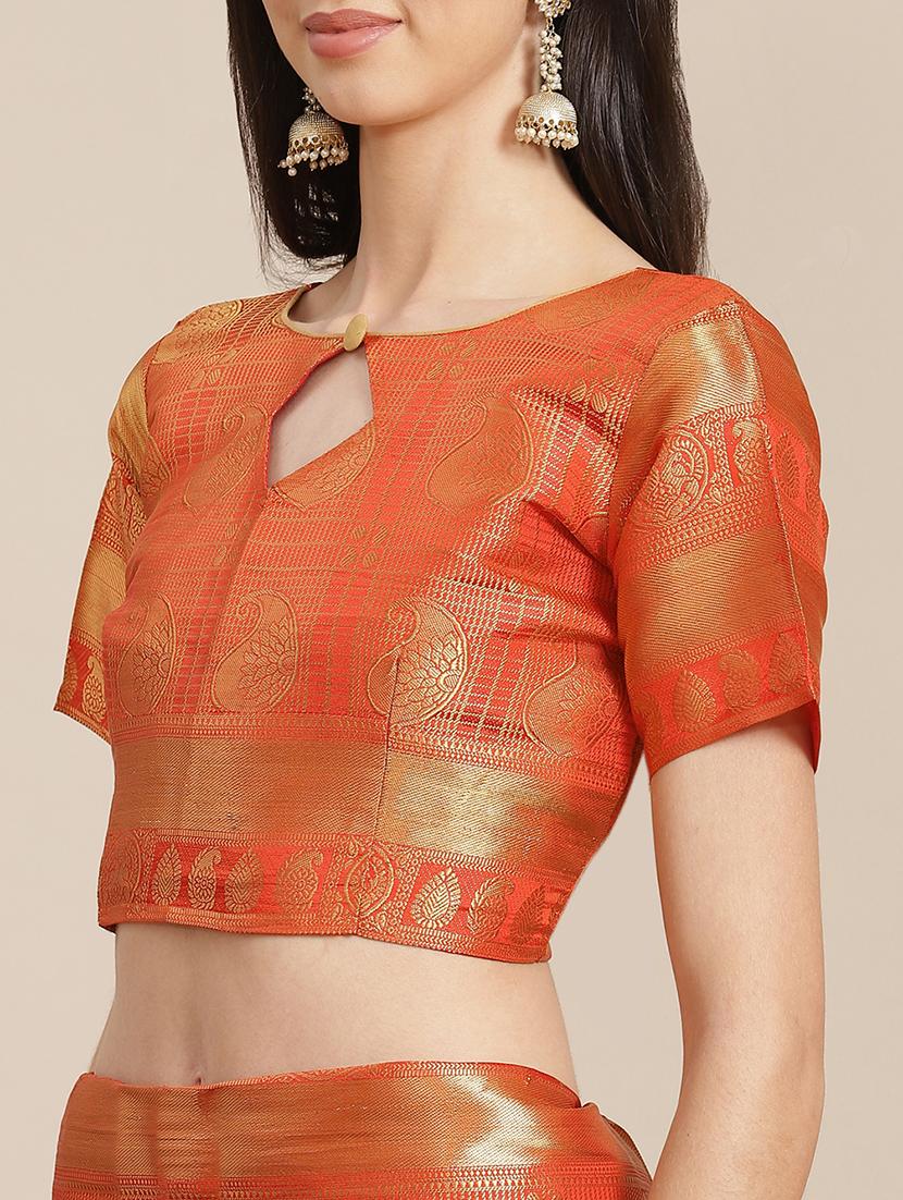 orange self design banarasi saree with blouse - 20604239 - Standard Image - 2