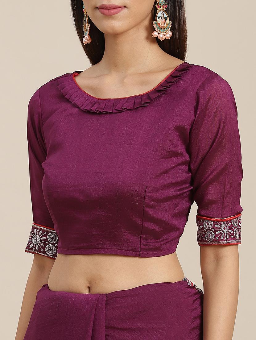 women purple embroidered saree with blouse - 20604244 - Standard Image - 2
