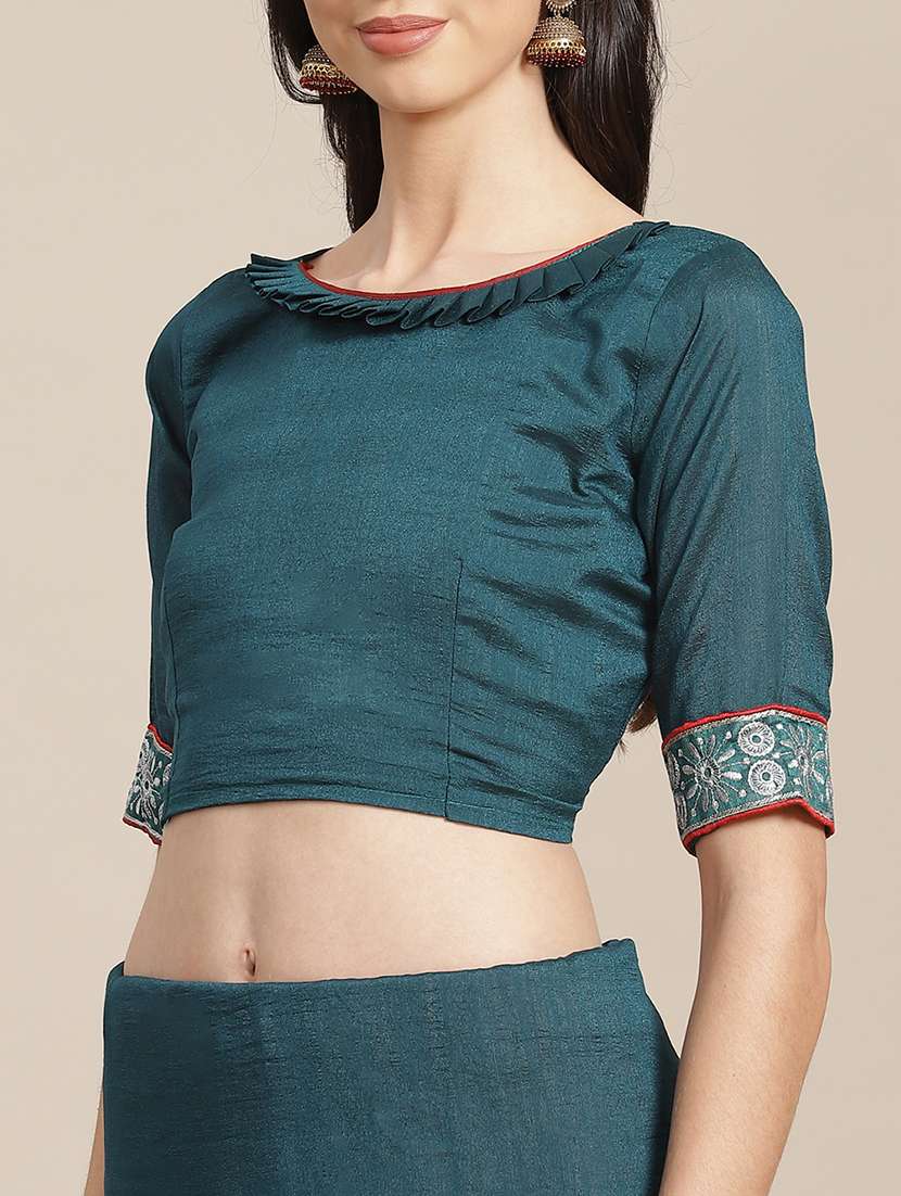 women teal embroidered saree with blouse - 20604246 - Standard Image - 2