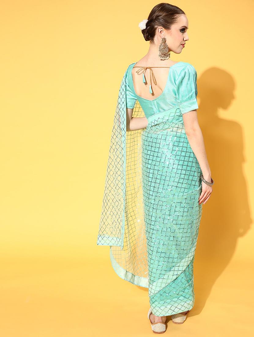 turquoise embellished saree with blouse - 20604282 - Standard Image - 2