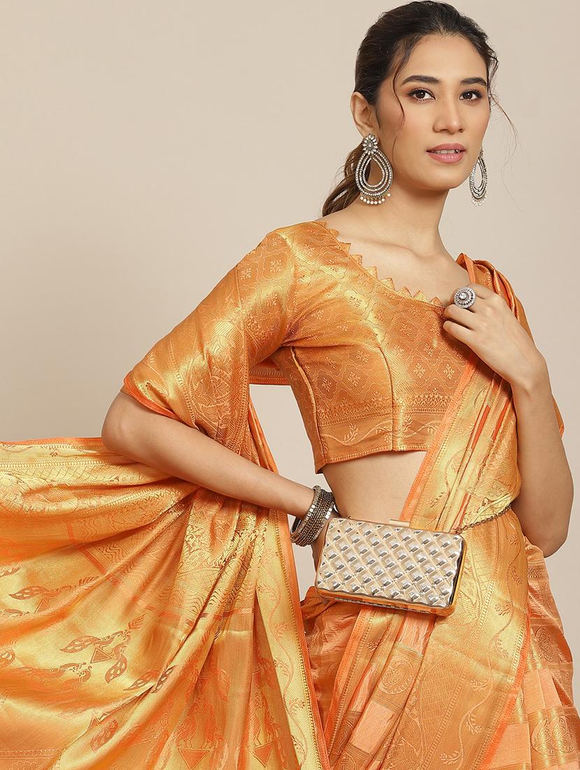 orange self design banarasi saree with blouse - 20604287 - Standard Image - 2