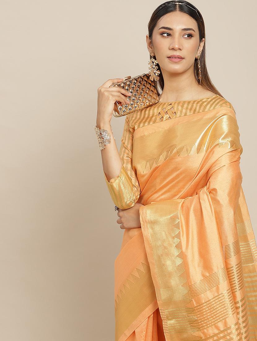 orange self design assam silk saree with blouse - 20604296 - Standard Image - 2