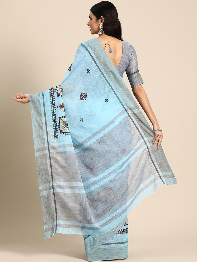women light blue embroidered saree with blouse - 20604328 - Standard Image - 2